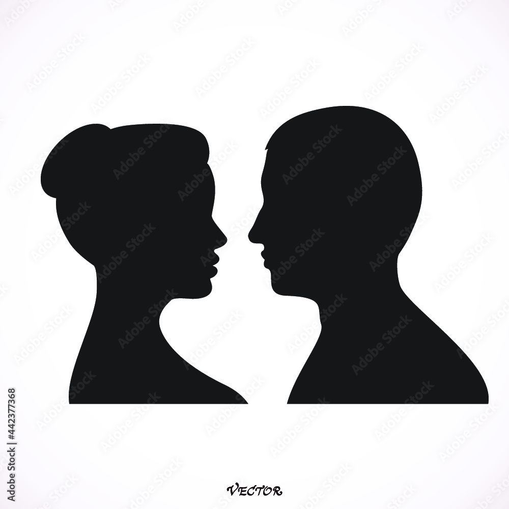 silhouette head of a man and woman. Couple in love, flat style. Valentine's day card. Vector illustration Icon Isolated on White Background