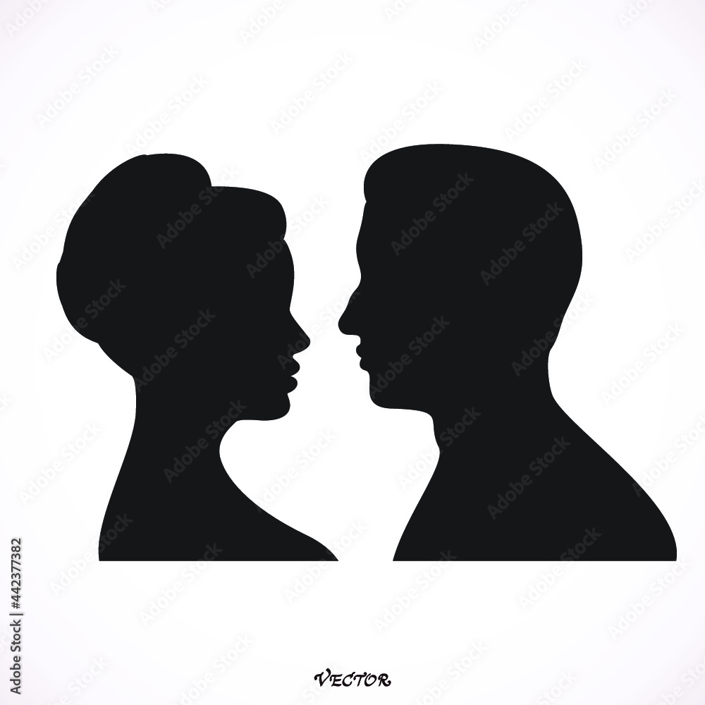 man and female profile silhouette. Couple in love, flat style. Valentine's day card. Vector illustration Icon Isolated on White Background.