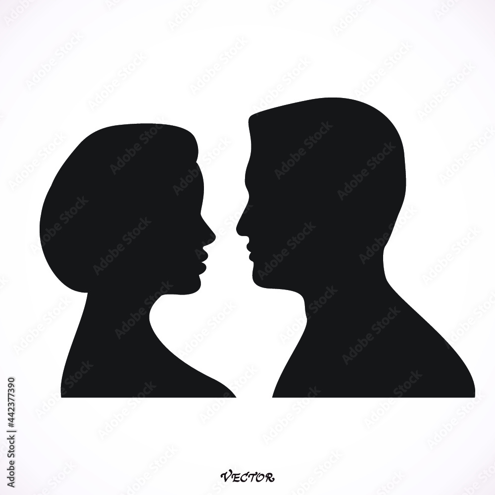 face man and woman on white background. Couple in love, flat style. Valentine's day card. Vector illustration Icon Isolated on White Background.