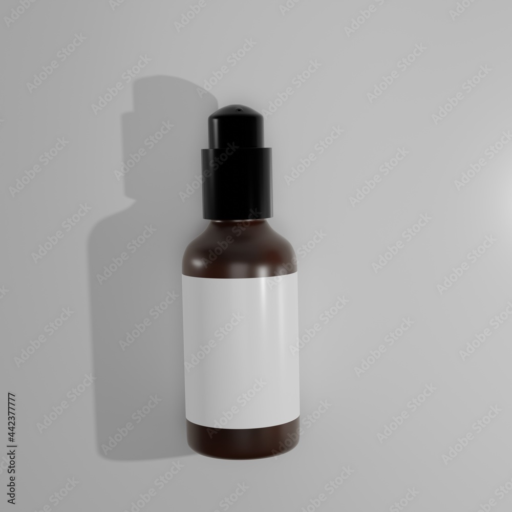 laying Amber frosted glass spray bottle with a blank label for mockup laying Amber frosted glass spray bottle with a blank label for mockup