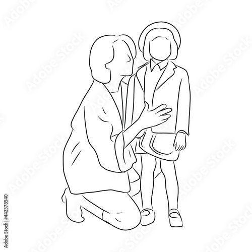 line drawing of mother playing with her child