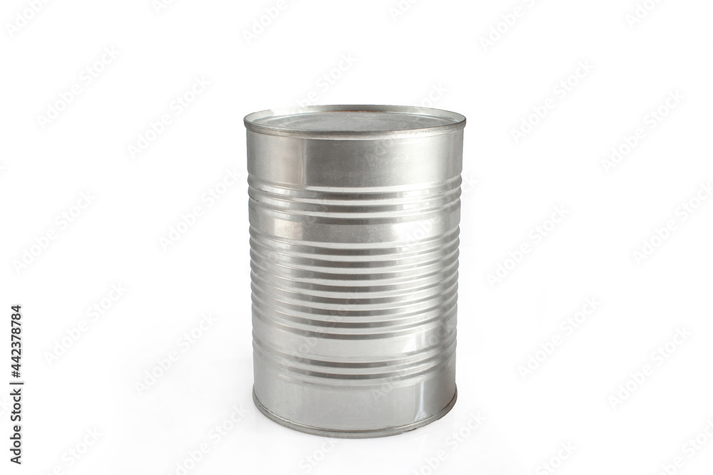 Single metallic tin can isolated on white background Single metallic tin can isolated on white background