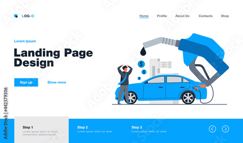High price for car fuel concept. People wasting money for gasoline, changing car for scooter, saving cash. Flat vector illustration for economy, refueling, city transport concept