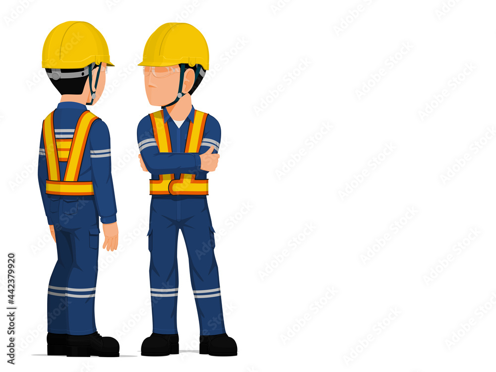 Two industrial worker have a meeting on white background Two industrial worker have a meeting on white background