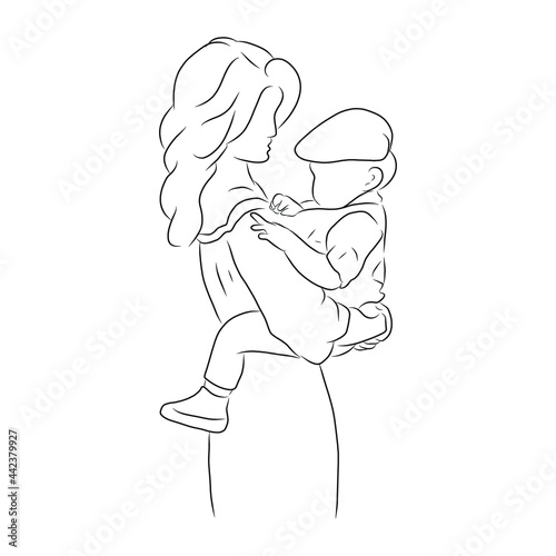 line drawing of mother is carrying baby