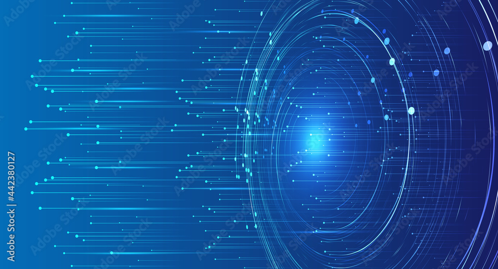 Obraz premium Helical coils emitting dot line particle Internet technology big data background.