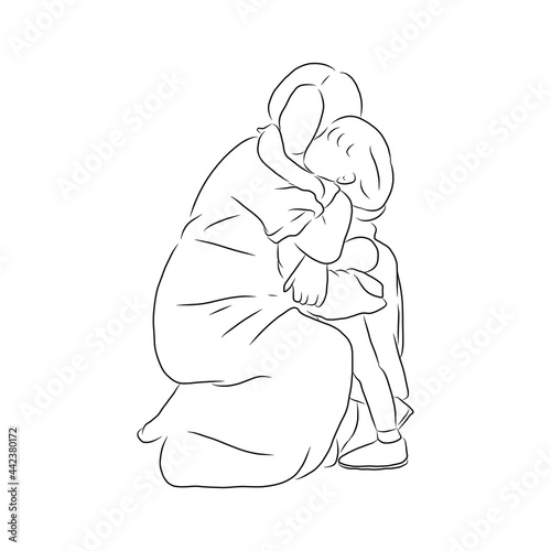 line drawing of Mother hugs her child