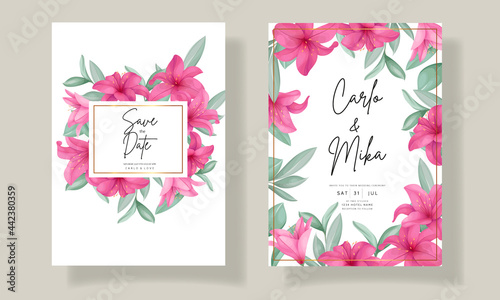 Beautiful wedding invitation card with elegant hand drawn lily flower