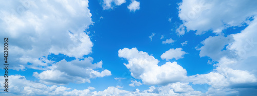 Blue sky, cloudscae background banner panorama , with clouds and sun