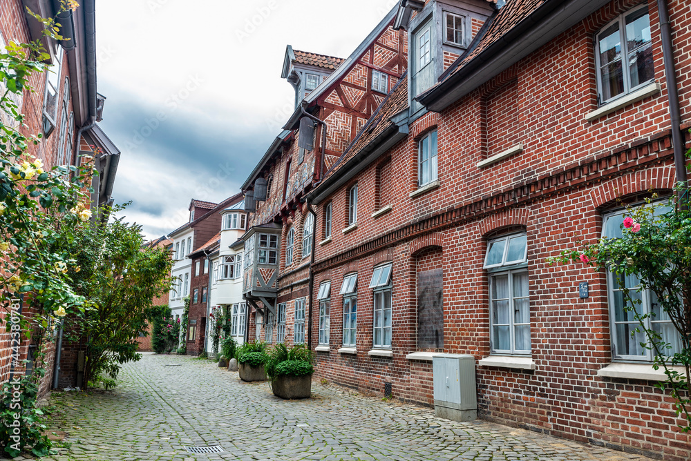 Street with old medieval houses in Lunenburg, Germany