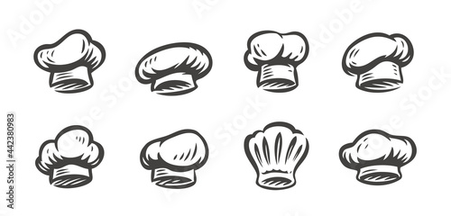 Chef hats and caps set. Cooking, restaurant symbol vector illustration
