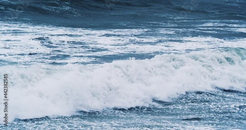 Windy weather big stormy sea waves. Slow Motion. Ocean Waves During a Storm.