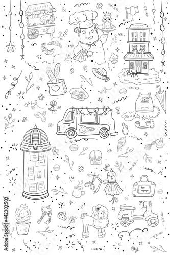 French Paris sketch illustration Set of hand drawn