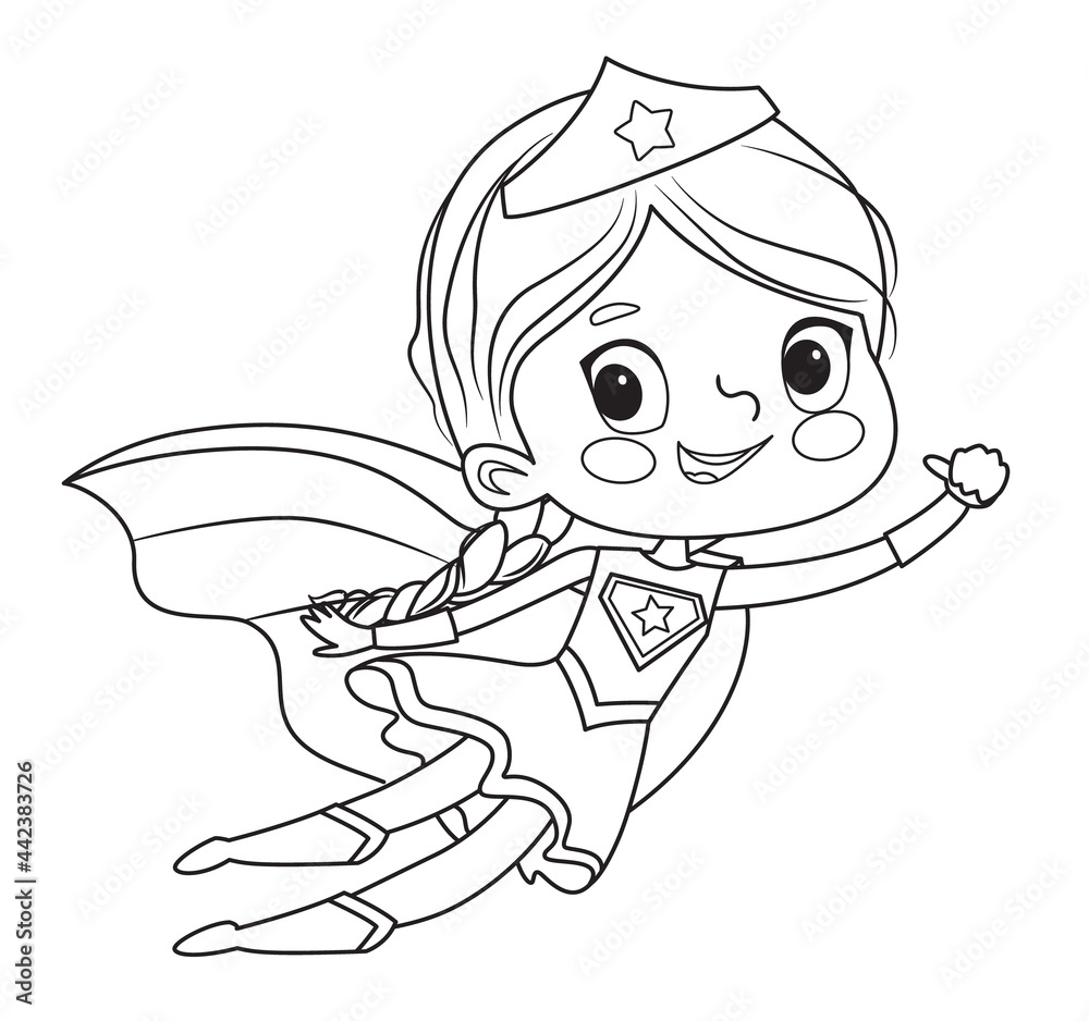Coloring Page of Super Hero Children. Boys and Girls wearing Coloring Page of Super Hero Children. Boys and Girls wearing