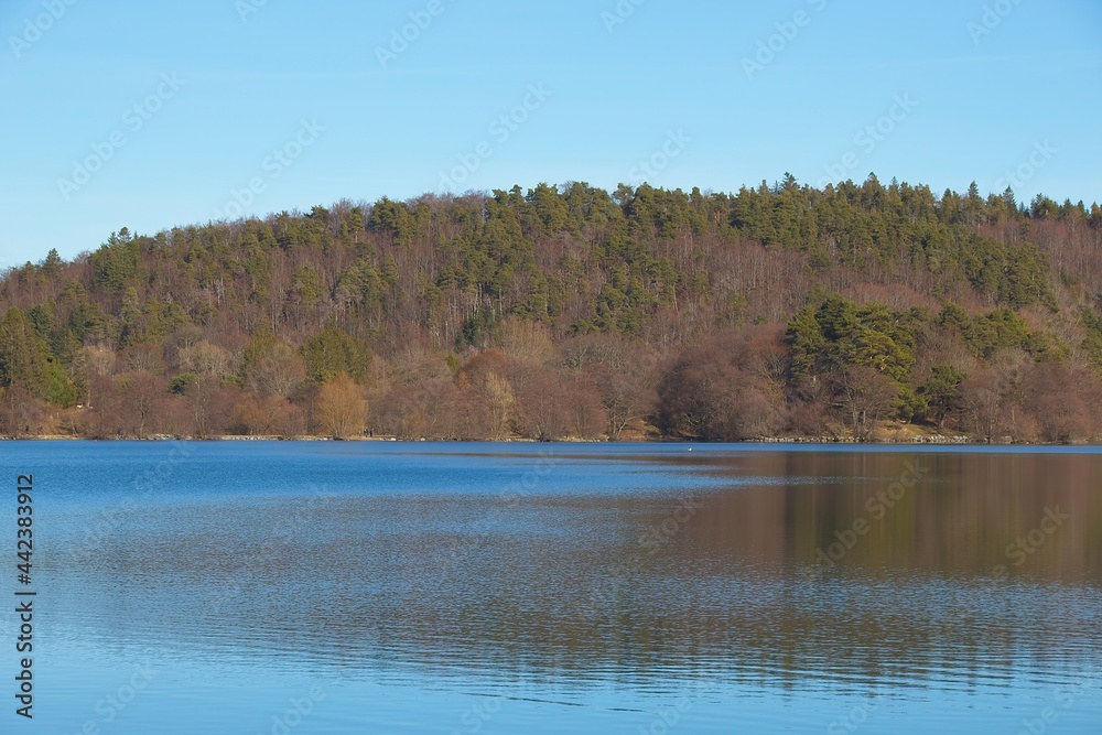 autumn landscape with lake and mountains