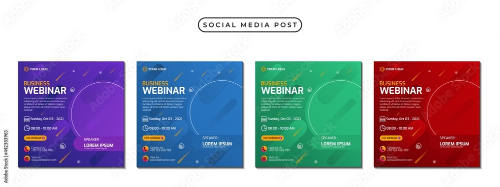 Collection of social media post banner templates. Perfect for business webinars, marketing webinars, online class programs, etc.