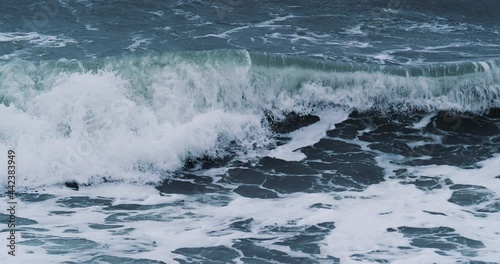 Windy weather big stormy sea waves. Slow Motion. Ocean Waves During a Storm.