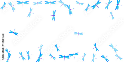 Tropical cyan blue dragonfly flat vector background. Summer colorful insects. Simple dragonfly flat girly wallpaper. Sensitive wings damselflies graphic design. Fragile creatures
