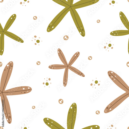 Seamless pattern with starfish green color