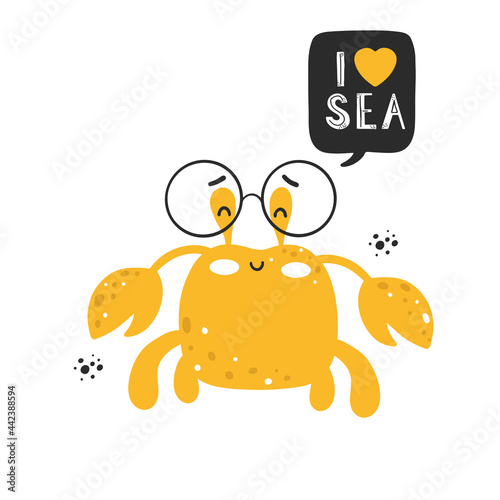 Yellow crab with scandinavian lettering