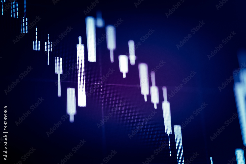 Candlestick chart in financial stock market on digital number background. Forex trading graphic design and Stock market trading trend as concept.