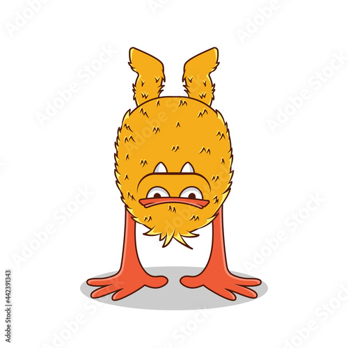 Funny monster handstand cartoon vector illustration isolated on white background