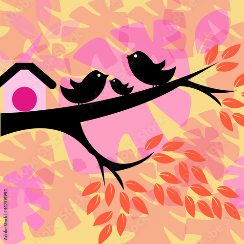 bird  illustration  tree  branch  nature  abstract  floral  flower 