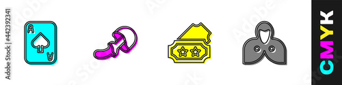 Set Playing cards, Psilocybin mushroom, Ticket and Mantle, cloak, cape icon. Vector