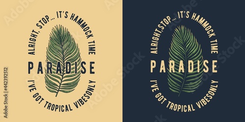 Summer surfing and tropical hawaii. Exotic plant for t-shirt print. Palm for tropic surf design