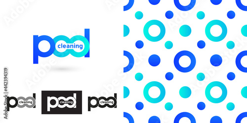 logo, cleaning and repair of the pool. Seamless background for textile print or packaging. Vector, illustration