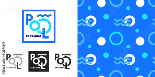 Pool cleaning. Logo or emblem. Seamless background. Vector, illustration