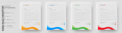 corporate modern letterhead design template with yellow, blue, green and red color. creative modern letter head design template for your project. letterhead, letter head, simple letterhead design.