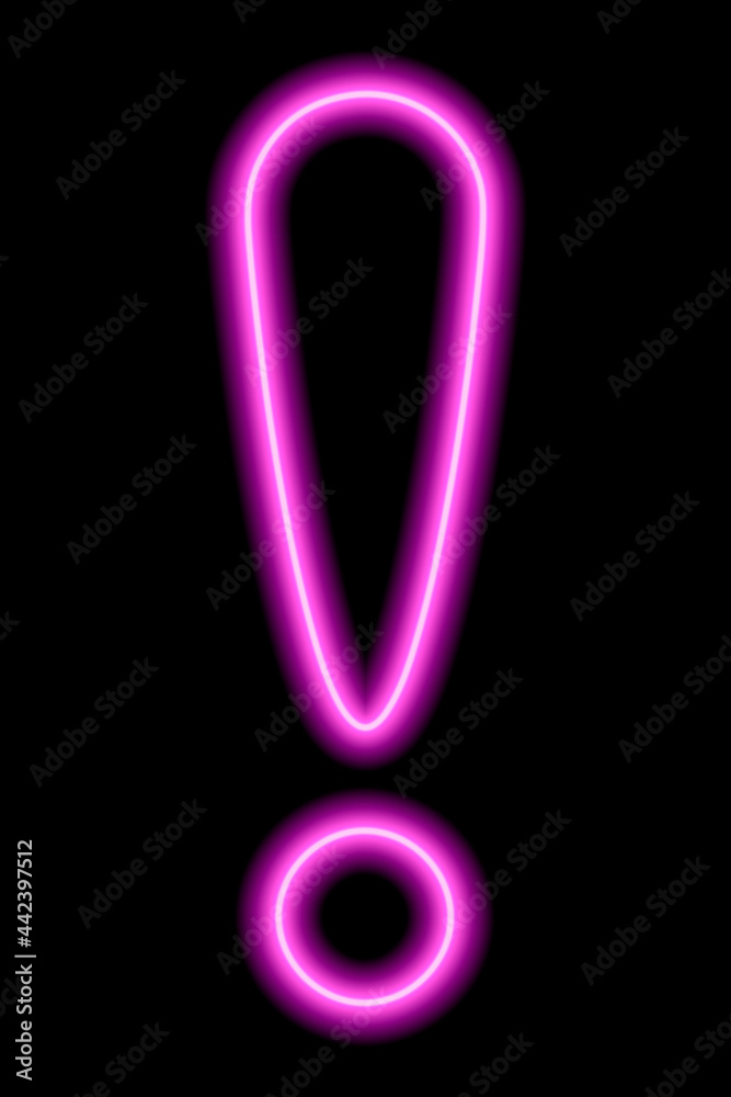 Pink neon exclamation point on a black background