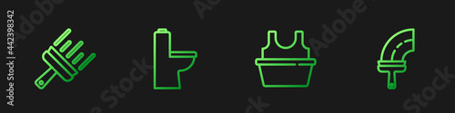 Set line Basin with shirt, Rubber cleaner for windows, Toilet bowl and . Gradient color icons. Vector
