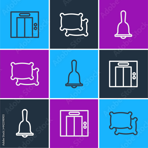 Set line Lift, Hotel service bell and Pillow icon. Vector