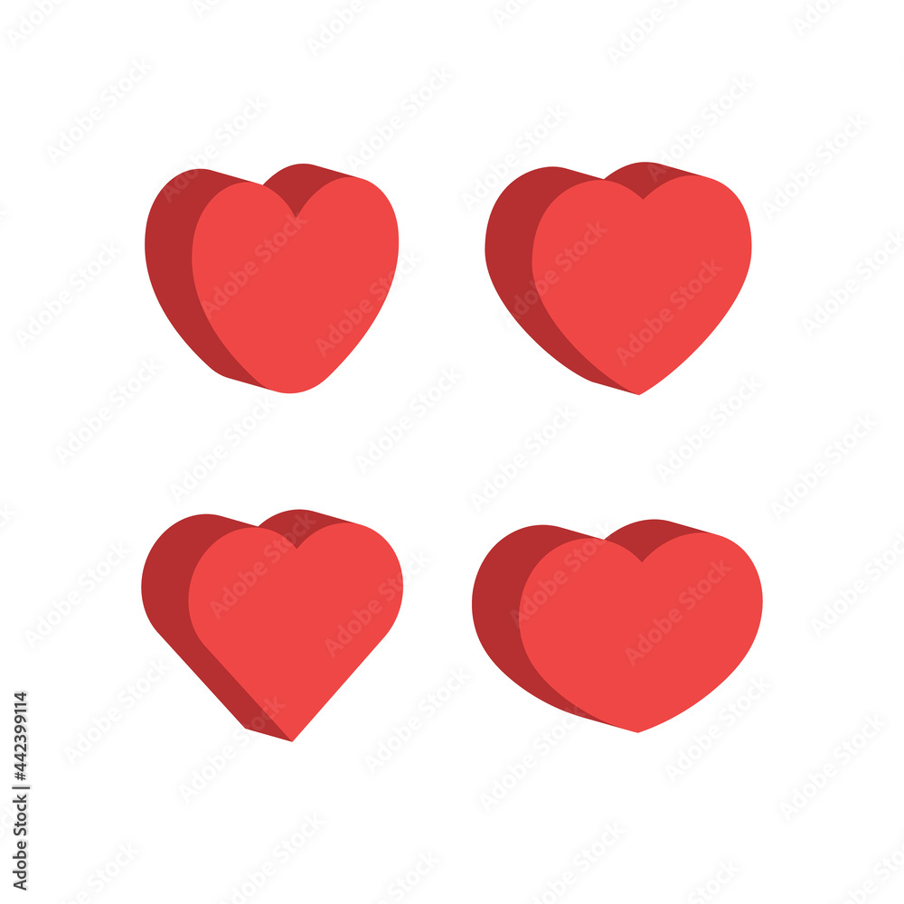 Heart icons. Isometric flat design 3d style. Love and romance symbol set. Heart icons. Isometric flat design 3d style. Love and romance symbol set.
