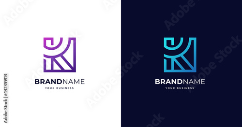 Initial K letter logo design template, line concept, vector illustration