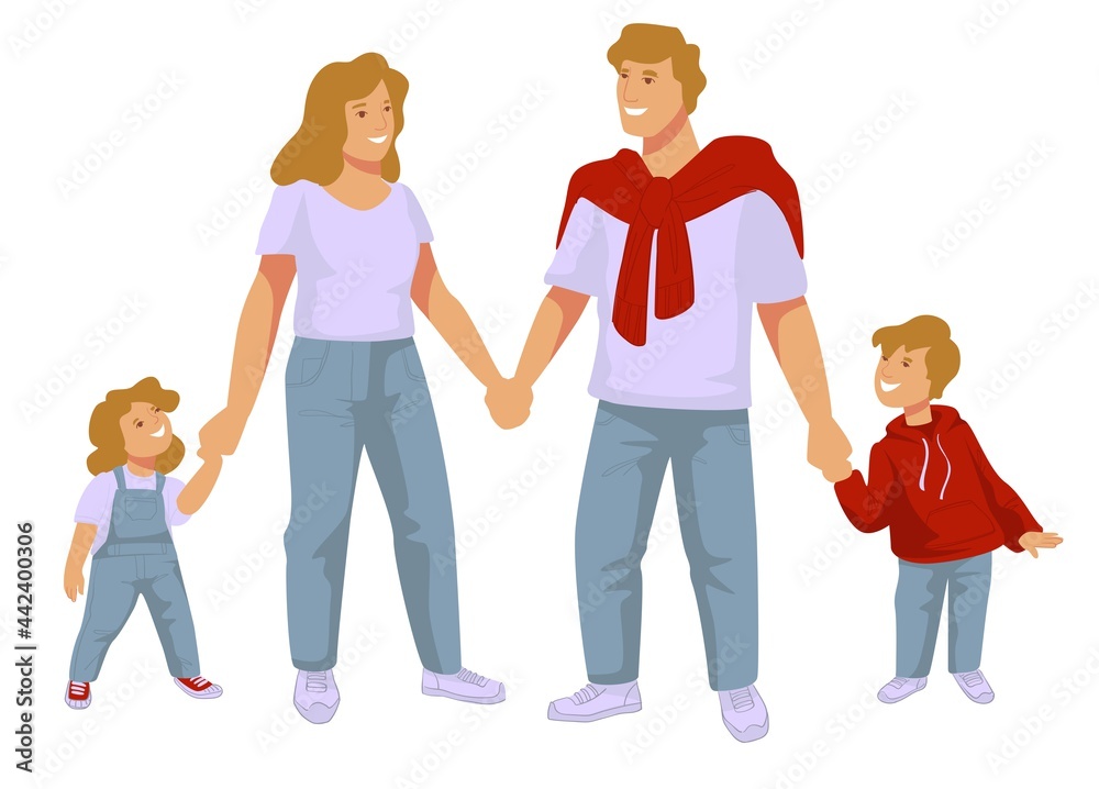 Family of mother and dad with son and daughter