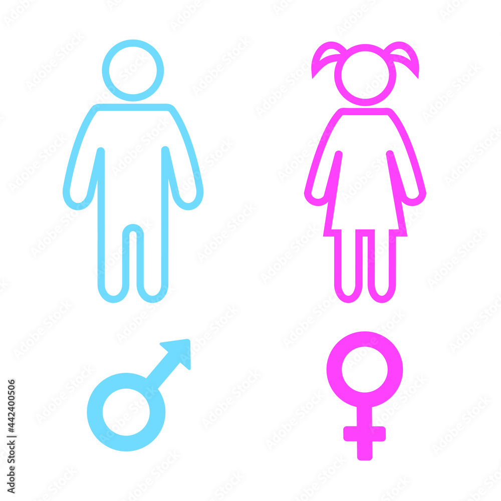Male and female user avatar. Man and woman symbol. Boy and Girl toilet icon set. Gender vector icons Male and female user avatar. Man and woman symbol. Boy and Girl toilet icon set. Gender vector icons