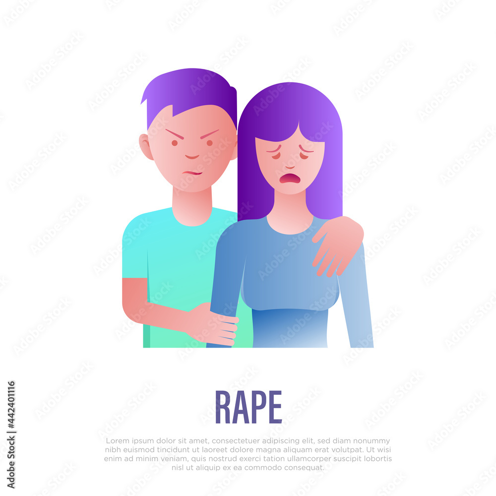 Rape gradient icon. Man holds crying woman for the shoulders. Victim of violence. Sexual harassment. Abuser. Vector illustration. Rape gradient icon. Man holds crying woman for the shoulders. Victim of violence. Sexual harassment. Abuser. Vector illustration.
