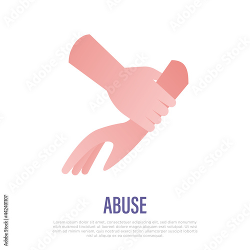 Victim of violence. Man hand grabs the woman by the wrist. Abuser. Aggressive behavior. Gradient icon. Vector illustration.