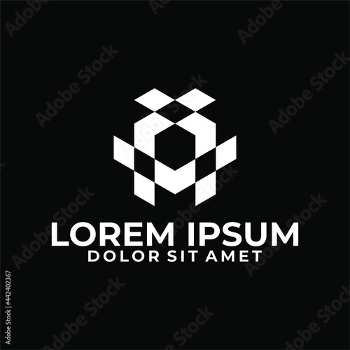 Gift box logo template with modern geometric 3d cross illustration in flat design monogram symbol