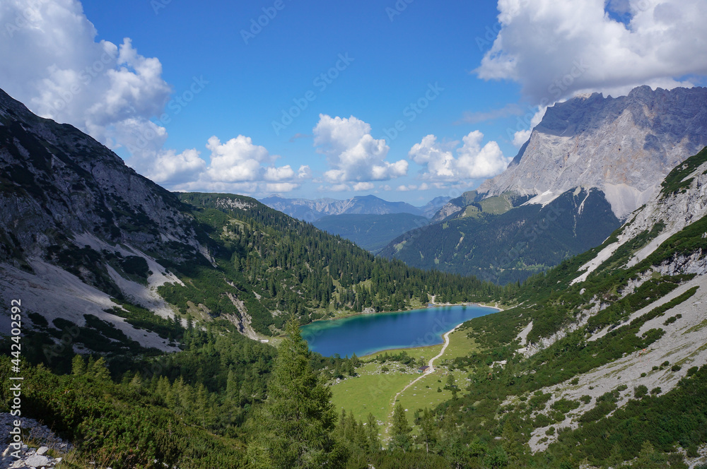 High angle view of Seebensee lake (Austria).