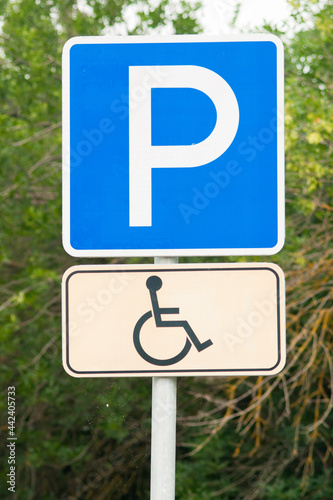 Disabled Parking Road Sign. One road sign "Disabled parking"