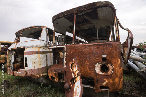 Old rusty buses, Buryakovka radioactive vehicles graveyard