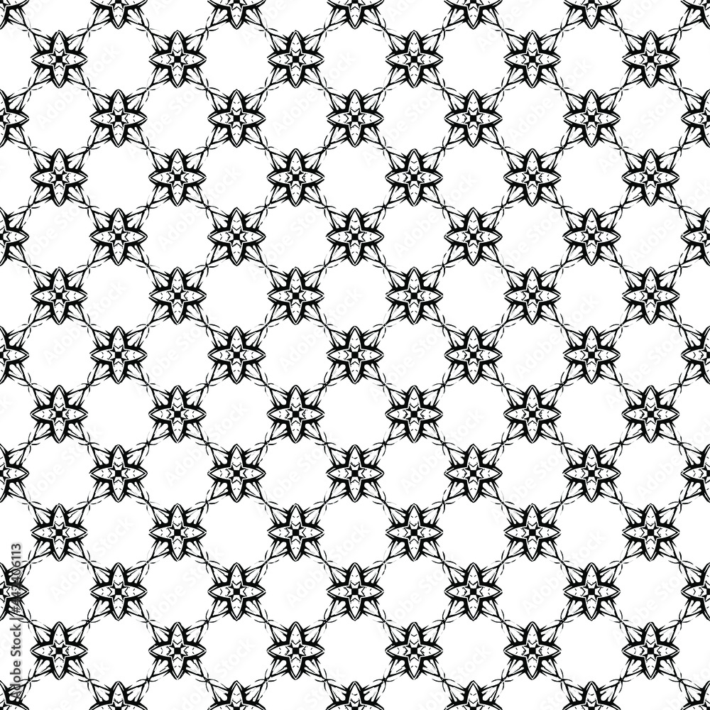 Black and white surface pattern texture. Bw ornamental graphic design. Mosaic ornaments. Pattern template. Vector illustration.