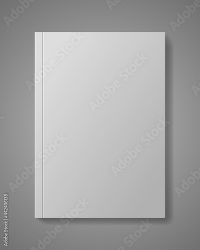 Blank book cover over gray background