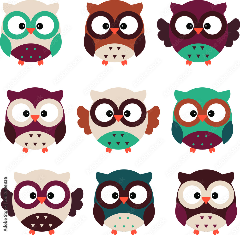 set cute owls pastel colors set cute owls pastel colors