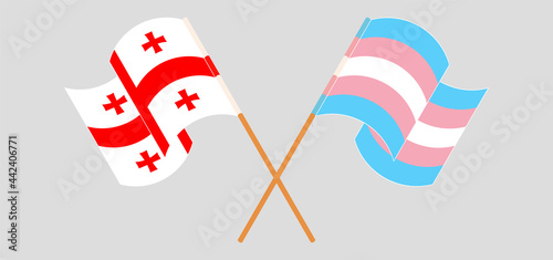 Crossed and waving flags of Georgia and Transgender Pride