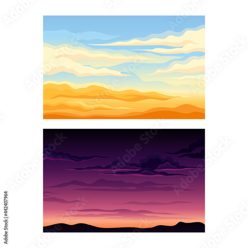 Sky Scene with Clouds Drifting Across It and Staying Still Vector Set